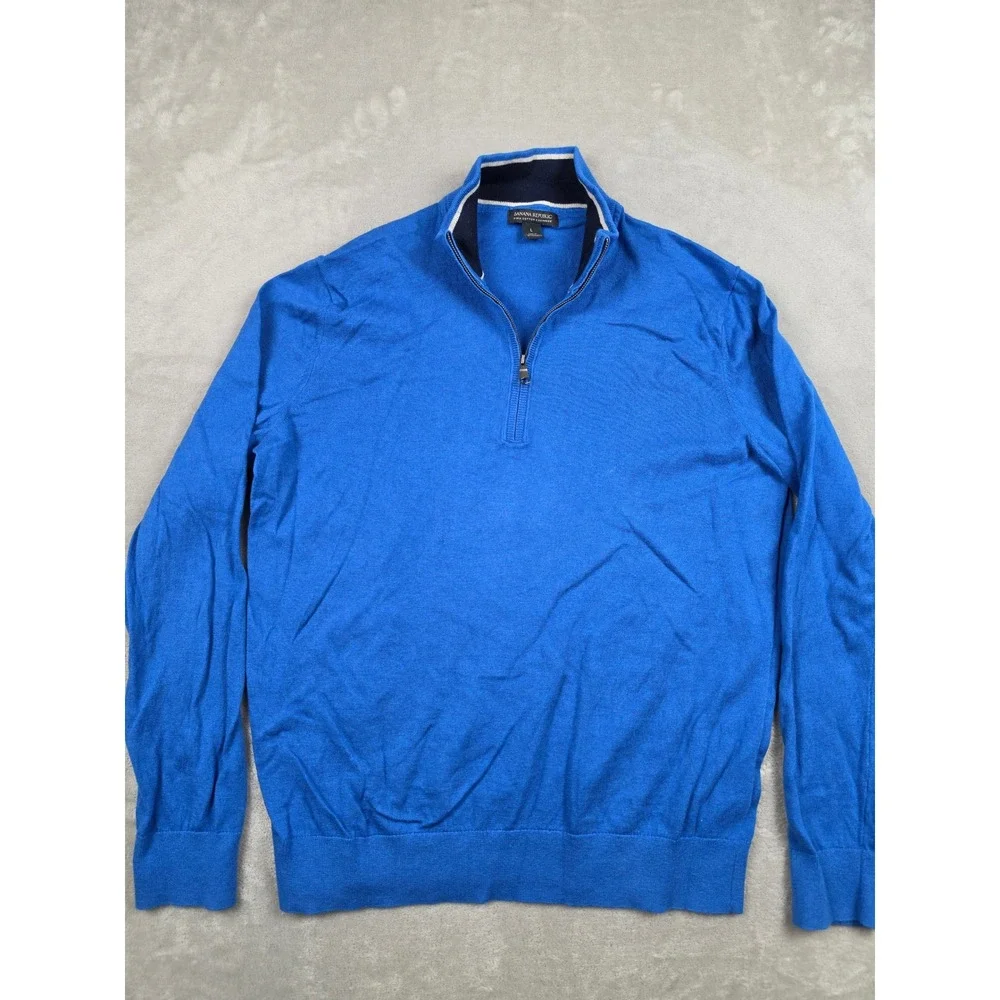 Banana Republic Quarter Zip Sweater Mens Large‎ Blue Pima Cotton Cashmere Blend